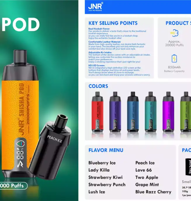 JNR Shisha Pod 20000 PUFF – Long-Lasting Vape